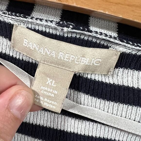 Banana Republic Black White Striped Long Sleeve Turtleneck Top XL - Picture 7 of 7